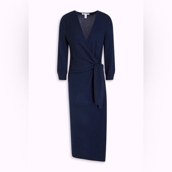 NWT AUTUMN CASHMERE Wrap-effect cashmere midi dress XS - Picture 1 of 16